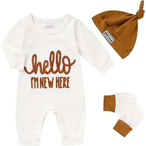 Newborn Romper Baby Boy Cotton Jumpsuit New Baby Hat Gloves Romper Coming Home Clothes Outfits