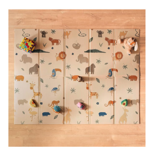 Nuby Reversible Baby Floor Mat - Foldable and Lightweight Baby Play Mat for Floor - Easy Storage and Travel - Safari