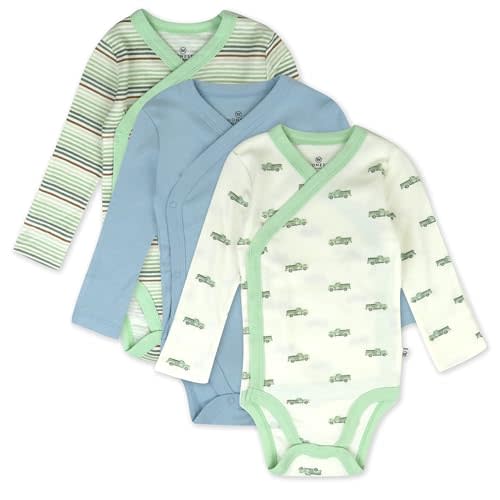 HonestBaby unisex-baby 3-pack Long Sleeve Side-snap Kimono Bodysuits Organic Cotton for Infant Baby Boys, Girls, Unisex