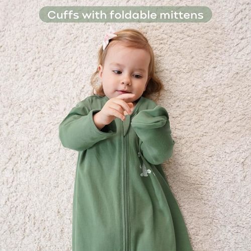 Yoofoss Baby Sleep Sack 0-6 Months Long Sleeve Wearable Blanket Baby 100% Cotton 2-Way Zipper 0.5 Tog Newborn Sleeping Sack, Lightweight(Small) - 0.5 Tog-green&fox