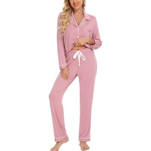 Leikar Button Up Pajama Set For Women Long Sleeve Shirt And Pajama Pants Soft Pjs Lounge Sets