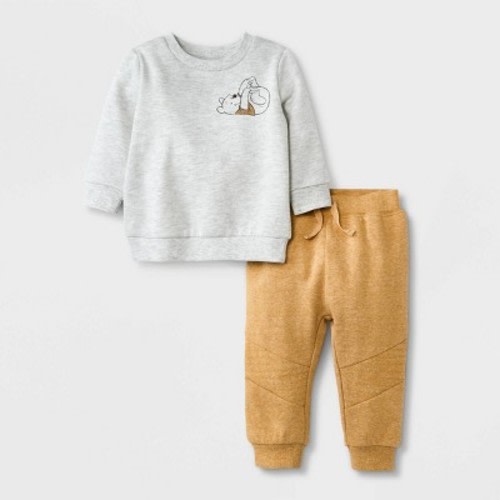 Baby Boys' 2pc Winnie The Pooh Fleece Top and Bottom Set - Orange 0-3M