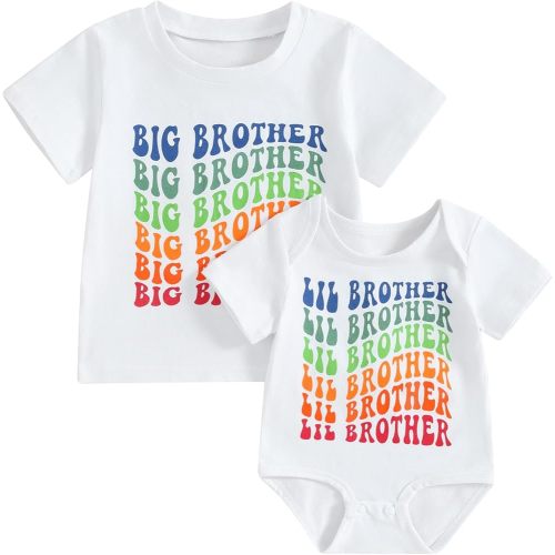 Baby Big Sister Lil Sister Big Brother Lil Brother Shirts Set Matching Outfits Bro Sis Short Sleeve Romper Tops
