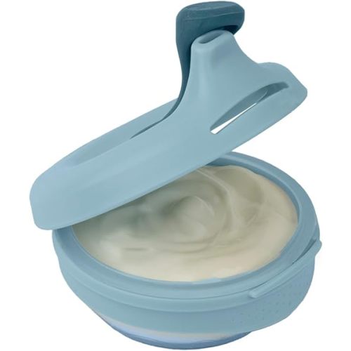 b.box Fill + Feed (Lullaby Blue) | Reusable Baby Food Pouch | Toddlers & Babies 4m+ | Silicone/Nylon Pouch, BPA Free Plastic Lid | Dishwasher & Microwave Safe | 110mL (3.7oz or ½ Cup Capacity)