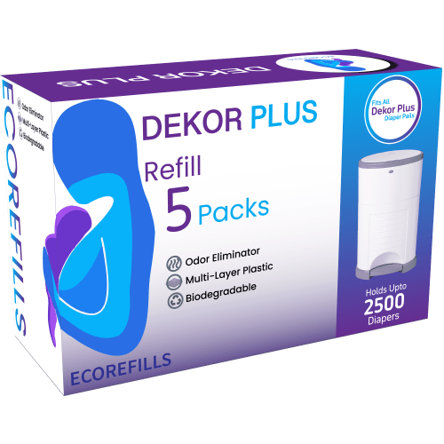 Dekor Plus Diaper Pail Refill, 5 Refill Liners, 30% Thicker, Leak-Proof, Powder Scent