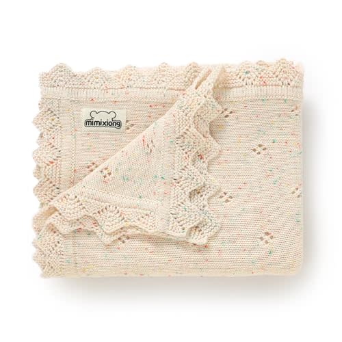 mimixiong Cotton Baby Blanket Knitted Crochet Receiving Crib Nursery Swaddling Blankets for Newborn Baby Boy Girl 30x40 Inch (Apricot)