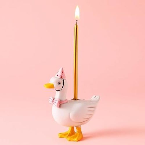 Mumufy Silly Goose Cake Candle Holders with Birthday Candle One Silly Goose Birthday Party Supplies Mini Cute Cake Topper Stand Candlestick for Kids Baby Shower Party Celebration, 3.15 Inch (Pink)