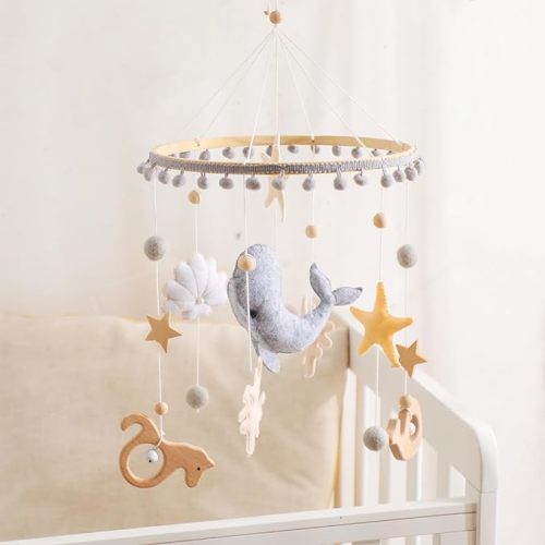 Crib Mobile for Baby Boys Girls Ocean Whale Nursery Mobile Gender Neutral Baby Mobile Handmade Ceiling Mobile Best Gifts for Christmas Birthday Baby Shower