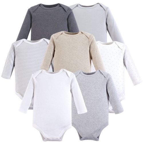 Hudson Baby Cotton Long-Sleeve Bodysuits 7pk, Neutral Basic, Size: 3-6 months