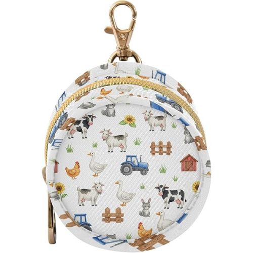 Farm Animals Tractors Baby Pacifier Holder Case with Clip Portable Pacifier Storage Organizer Round Container Pouch Box Fits Diaper Bag Stroller Purse