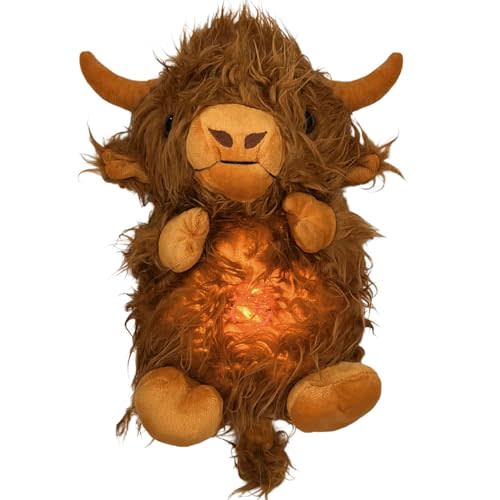 Generic New Soothing Snuggle Cute Highland Cow Stuffed Animal, Soothing Breathing Highland Cow Stuffed Animal, Sleeping Cow Plush Toy with Realistic Breathing Action and Lighted Music (A)
