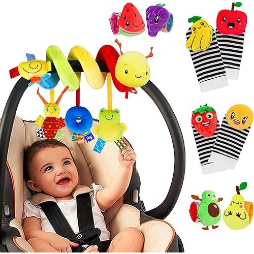 FPVERA Baby Crib Hanging Rattles Toys & 8PCS Baby Wrist Rattles Sock Toys
