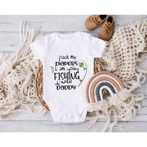 Pack My Diapers I Am Going Fishing Onesie® , Cute and Funny Baby Bodysuit, Baby Shower Gift, Fishing Baby Clothes