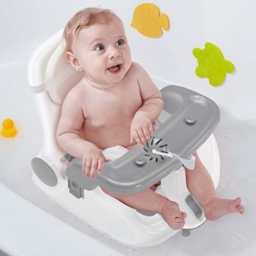 BabyBond Baby Bath Seat with Sitting & Lying 2 Modes Infant Bathtub Chair with Suction Cup(Light Gray)