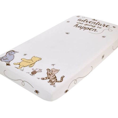 Disney Classic Pooh Hunny Fun With Piglet, Eeyore And Tigger White 100% Cotton Photo Op Nursery Fitted Crib Sheet