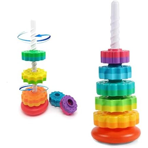 Spinning Stacking Toys, Educational Toddler Toys Stacking Rings Baby Toy, Montessori Toy for Girls and Boys, Spin Gears Toys Christmas Birthday Gift for 1-3 Year Old