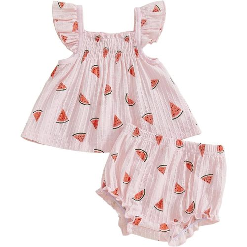 Mubineo Baby Girl Summer Clothes Cute Ruffle Tops Dress Shorts Outfits Set Infant Toddler Shrit Bloomers Princess Outfit