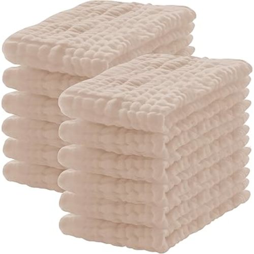 12 Pack Muslin Burp Cloths 100% Cotton Muslin Cloths Large 20''x10'' Extra Soft and Absorbent Baby Burping Cloth - Brown