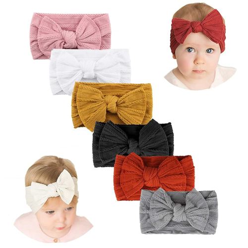 Makone Baby Nylon Headbands, Handmade Hair Accessories Hair Bows with Stretchy Nylon Headbands for 0-3 0-6 6-12 Months Infant Gifts