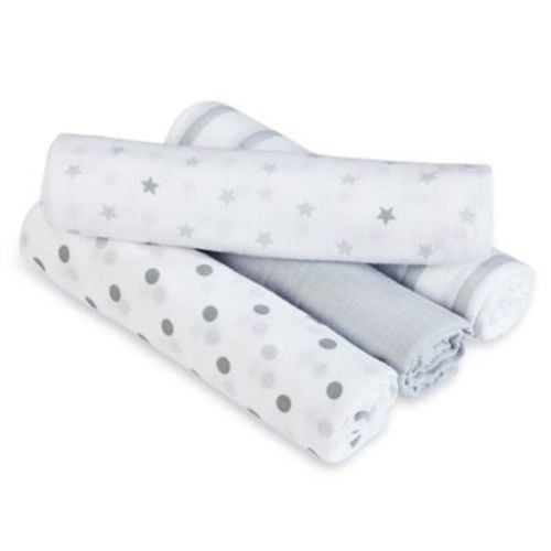 aden® by aden + anais® Dove Muslin 4-Pack swaddleplus® Blankets in Grey/White - GREY/WHITE - 4 PACK