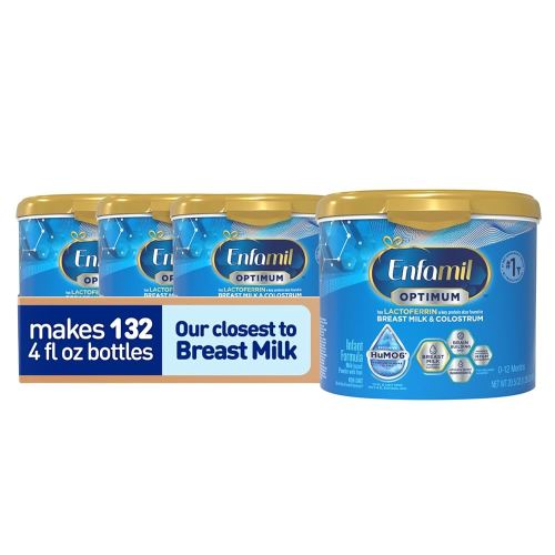 Enfamil Optimum Baby Formula, Our Closest Formula to Breast Milk, Immune-Supporting Lactoferrin also found in Breast Milk, Brain-Building DHA, 20.5 Oz, Pack of 4