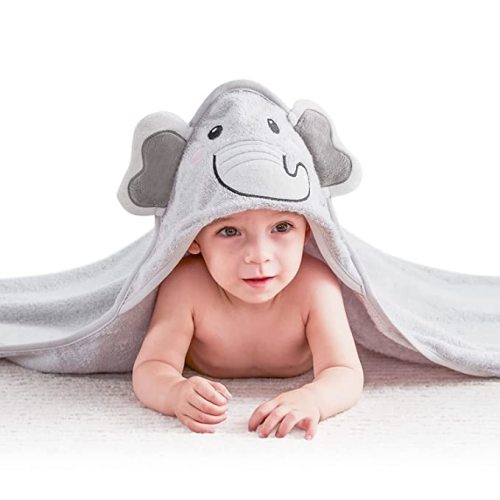Touchat Hooded Baby Towels, Soft and Hypoallergenic Baby Bath Towels with Hood for Toddler Infant Newborn, Large and Absorbent Toddler Towels for Baby Boy Girl (Elephant, 35.1''x35.1'') - 35x35 Inch (Pack of 1)