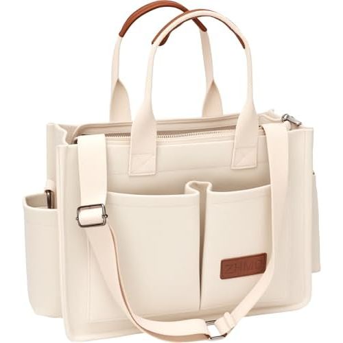 Tote Bag for Women With Compartments,Large Canvas Tote Women's Purse Crossbody Bags Work Laptop Book Bag Satchels Handbags