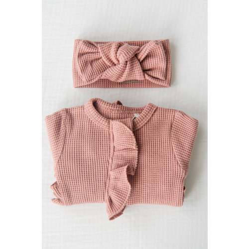 Organic Waffle Knit Ruffled Footie With Bow – Bella Berry Designs