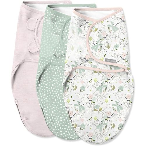 SwaddleMe by Ingenuity Easy Change Baby Swaddle in Size Small/Medium, 0-3 Months, 7-14 Pounds, 3-Pack with Easy Change Zipper - Peekaboo Panda