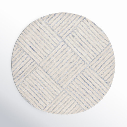 Birch Lane™ Asgari Striped Handmade Tufted Wool Area Rug in Blue / Ivory & Reviews | Birch Lane