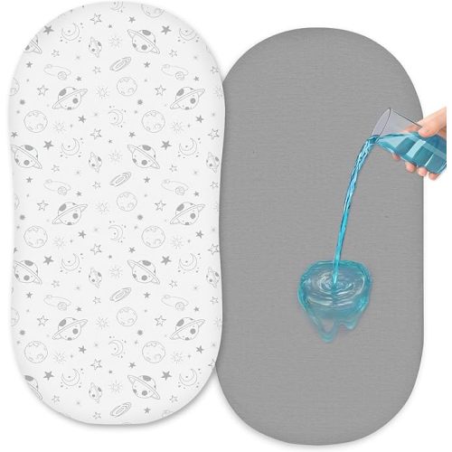 FIOBEE Baby Bassinet Sheets for Girls Boys 2 Pack Waterproof Bassinet Mattress Elastic Fitted Crib Sheets Universal Fit for Hourglass Oval and Rectangle Bassinet Sheet, Gray & White