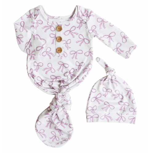 Blushing Bows Newborn Baby Knot Gown & Hat Set | Caden Lane