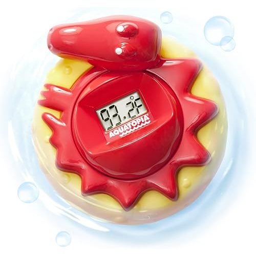 Aquatopia Baby Bath Thermometer Floating Toy with Digital Audible Alarm, Baby Water Thermometer for Bath Temp, Cute Baby Bath Essentials, Beeps When Too Hot or Too Cold, Charlie Crocodile, Red