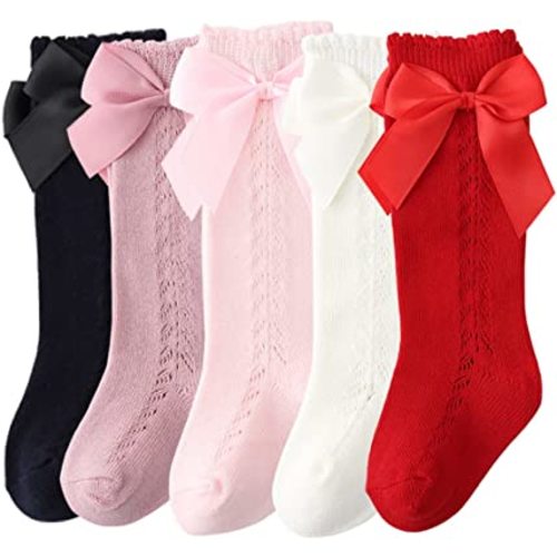 QandSweet Baby Girl Knee-High Socks Toddlers Bow Stockings Newborn Infant Non-Slip Sock