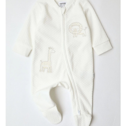 Newborn Velour Safari Coverall in White