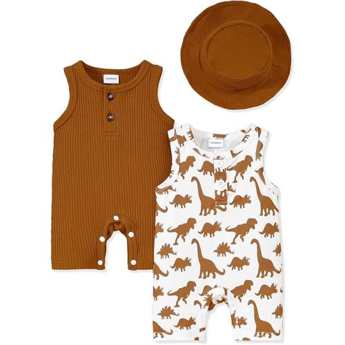 NZRVAWS Newborn Baby Boy Clothes Infant 0 3 6 9 12 Months Romper Sleeveless Jumpsuit 3PC Bodysuit Hat 3PC