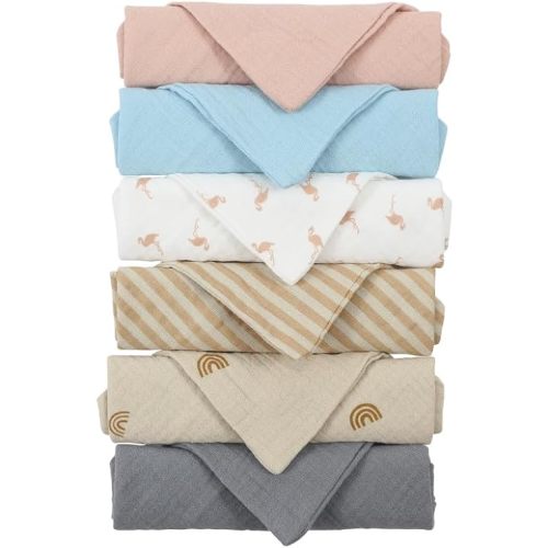 Baby Organic Muslin 100% Cotton Washcloths - 4 Layer Hypoallergenic Saliva Soothe Body Face Towel- aprox 9x9 inch -Newborn Essentials - Boys and Girls (6Pack Random Colors)