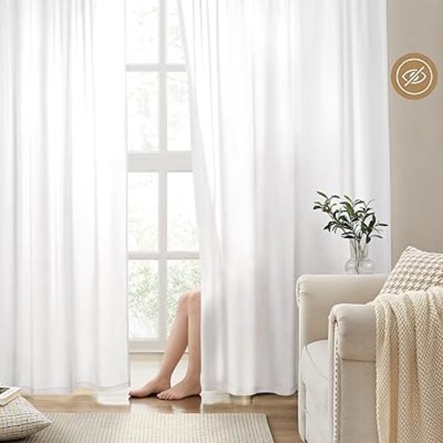 HOMEIDEAS Non-See-Through White Privacy Sheer Curtains 84 Inches Long 2 Panels Set Semi Sheer Light Filtering Curtains for Living Room Bedroom Drapes,W52xL84