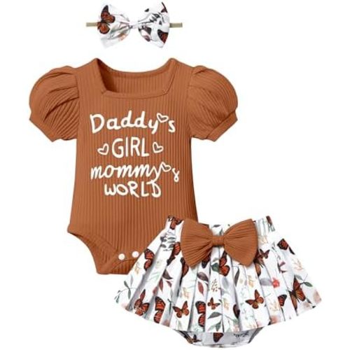 KANGKANG Baby Girl Clothes Short-sleeve Square Neck Romper + Floral Pleated Skirts Shorts Headband Spring Summer Outfits