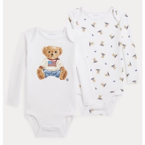 Polo Bear Cotton Bodysuit 2-Pack; 6-12M