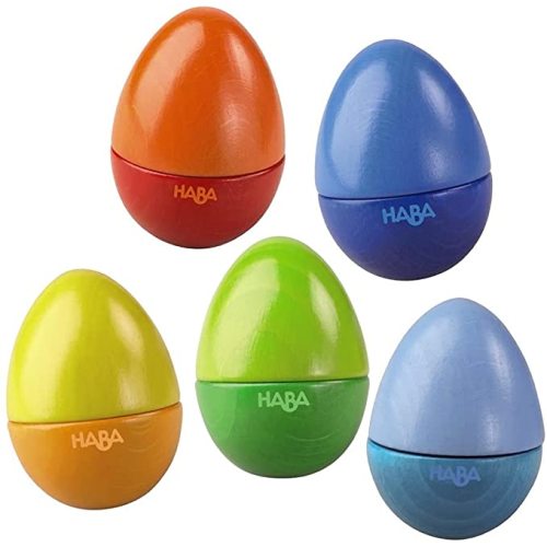 HABA Shakin Eggs - HABA Shakin Eggs - Feel the Rhythm While Learning Sound Differentiation with 5 Wooden Eggs Classic Musical Fun