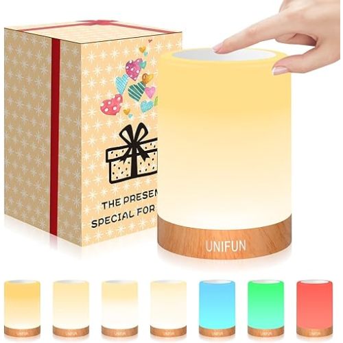 Table Lamp, Touch Sensor Bedside Lamps, Dimmable Warm White & Color Changing RGB Light for Bedroom,Living Room Gift Pack for Mom, Father’s Day and Other Holiday Use (Taller Size)…