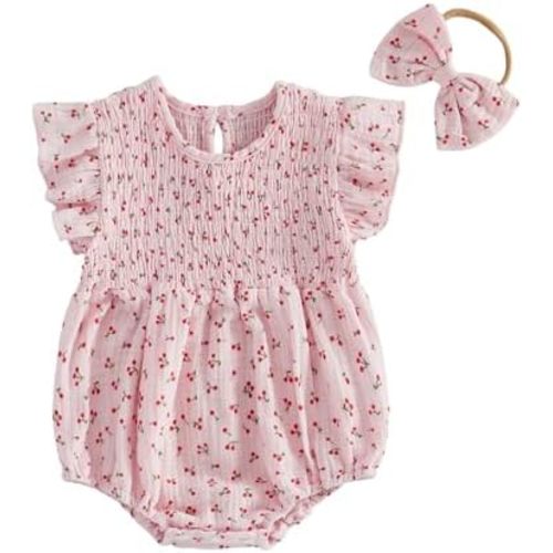 Baby Girl Summer Outfit Newborn Girl Bubble Romper Short Sleeve Jumpsuit Cute Infant Spring Clothing
