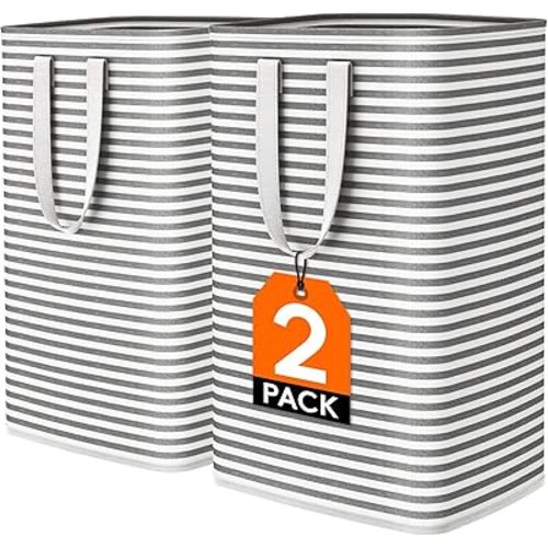Lifewit 2 Pack Laundry Hamper Large Collapsible Laundry Baskets, Freestanding Waterproof Clothes Hamper with Easy Carry Handles in Laundry Room Bedroom Bathroom College Dorm for Adults, Black, 2 x 80L