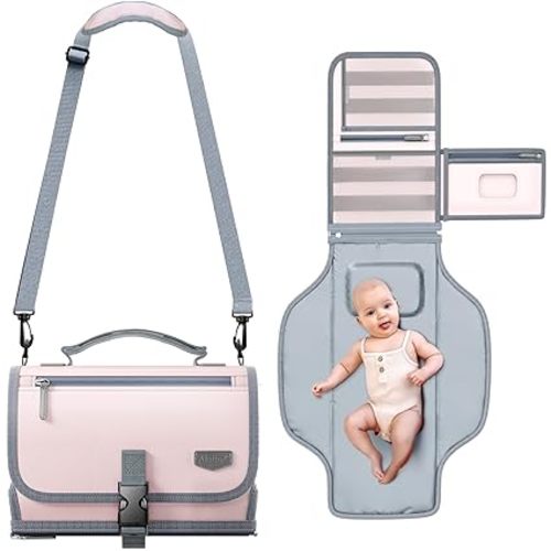 Portable Diaper Changing Pad for Baby, Detachable Travel Changing Pad with Baby Wipes Pocket, Gifts for Baby Shower, Newborn Girls and Boys (Light Pink)