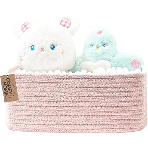 COMFY-HOMI 13" x 8.5" x 5.1" Storage Baskets for Organizing | Cotton Rope Woven Basket | Toy Storage Bin Box | Basket for Shelves, Closet Organizer Bin, Decorative Closet Shelf, 1 Pack, All pink