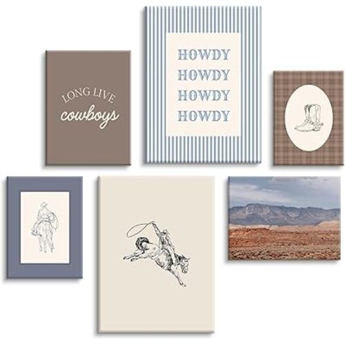 Lhoiplme Western Cowboy Wall Art Decor Vintage Nursery Poster Western Room Canvas Wall Decor Baby Boy Nursery Prints Retro Cowboy Pictures Vintage Artwork for Boys Bedroom 8x10x6 Inch Wrapped Canvas