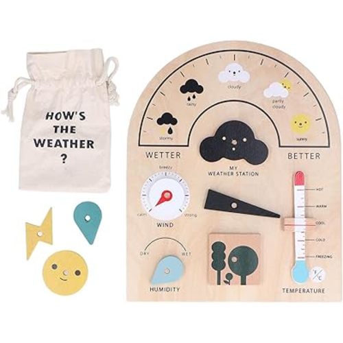Weather Station Toy, Educational Wooden Weatherboard for Kids, Weather Watch Wooden Weather Learning Board, Preschool Learning Toy Climate Teaching