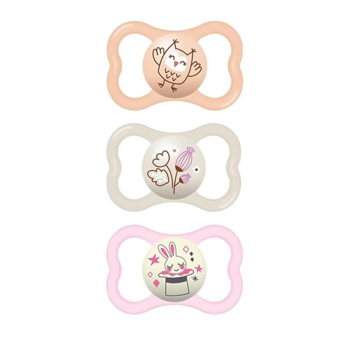 MAM Air Night & Day Baby Pacifier, for Sensitive Skin, Glows in The Dark, 3 Pack, 6-16 Months, Girls, 3 Count (Pack of 1)