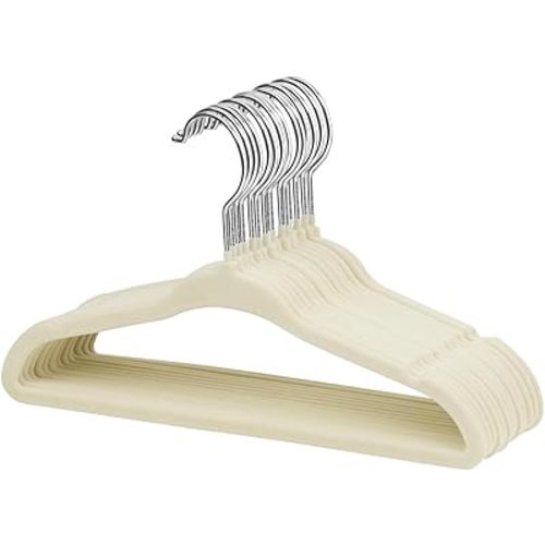 ManGotree Childrens Velvet Clothes Hangers, Baby Kids Hangers for Clothes Space Saving Non-Slip 15Pack (Beige)